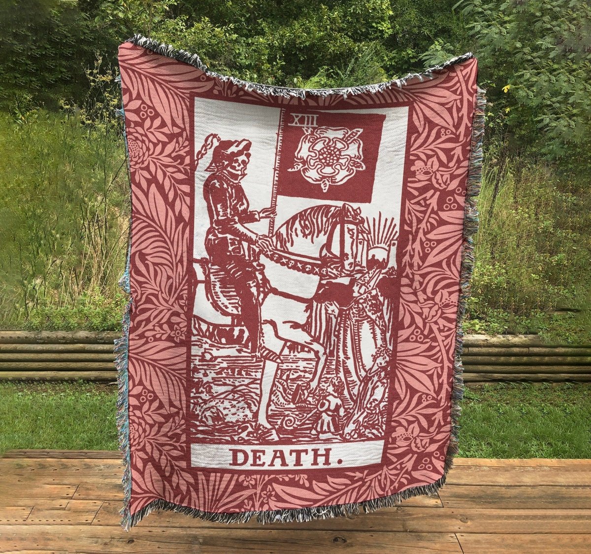 Woven Blanket - Death Tarot Card Pink Throw Blanket - Rider Waite Deck - Cotton