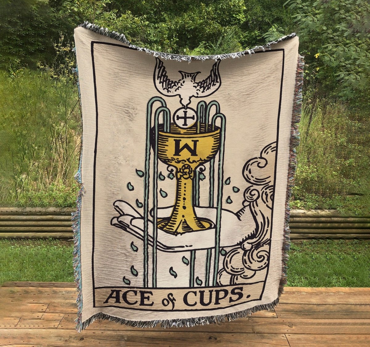 Woven Blanket - Ace Of Cups Tarot Card - Cotton Throw