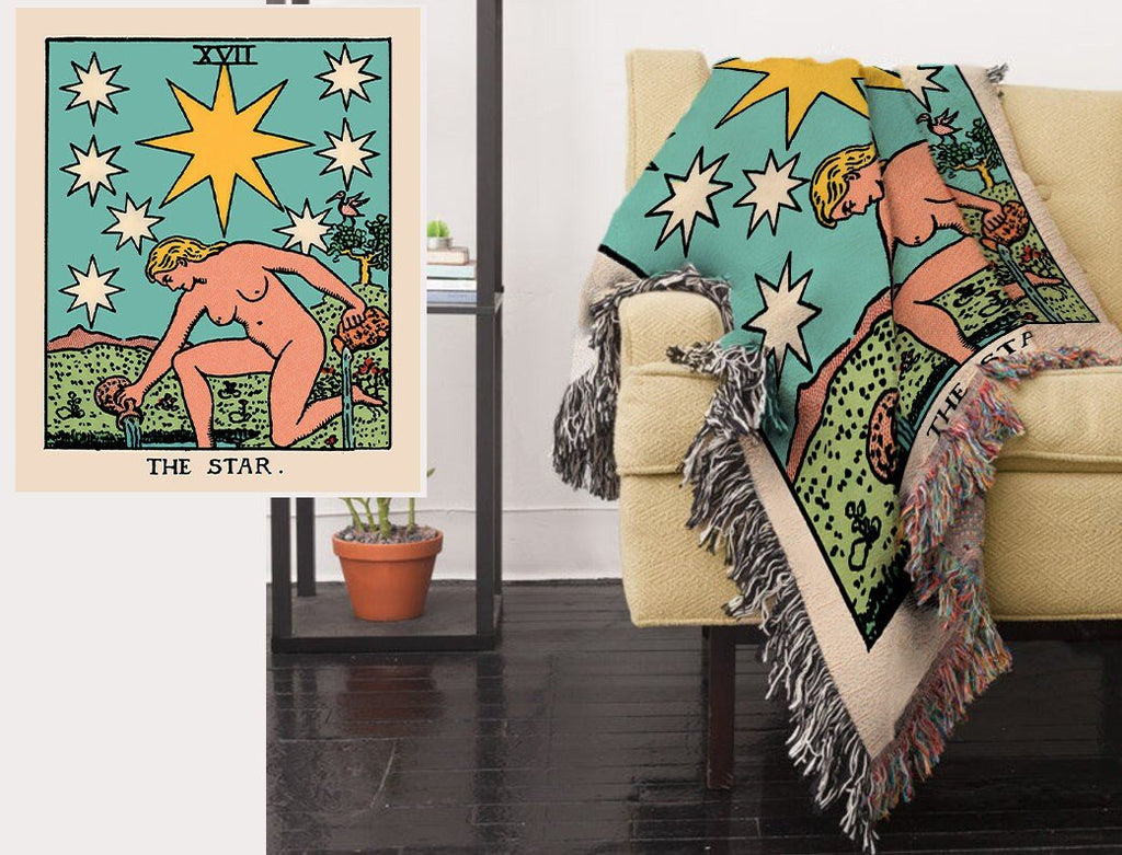 Woven Blanket - The Star Tarot Card - Rider Waite Deck - Cotton Throw