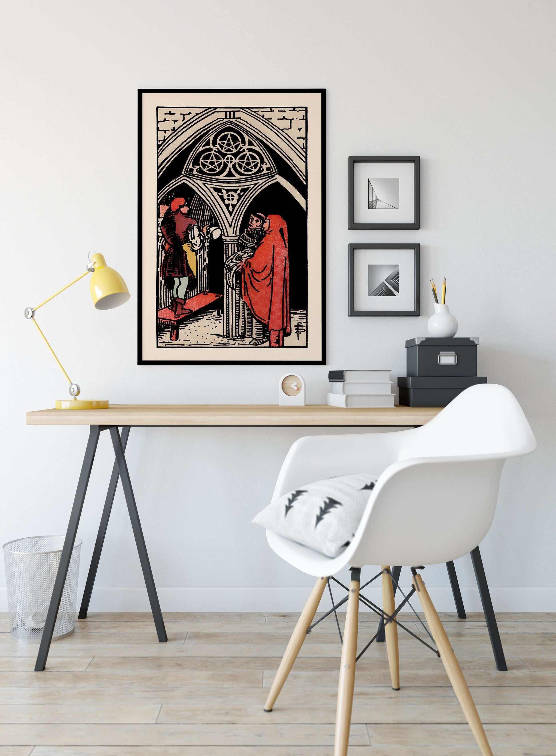 Three of Pentacles- Tarot Card Print - The Three of Pentacles Card Poster, No Frame