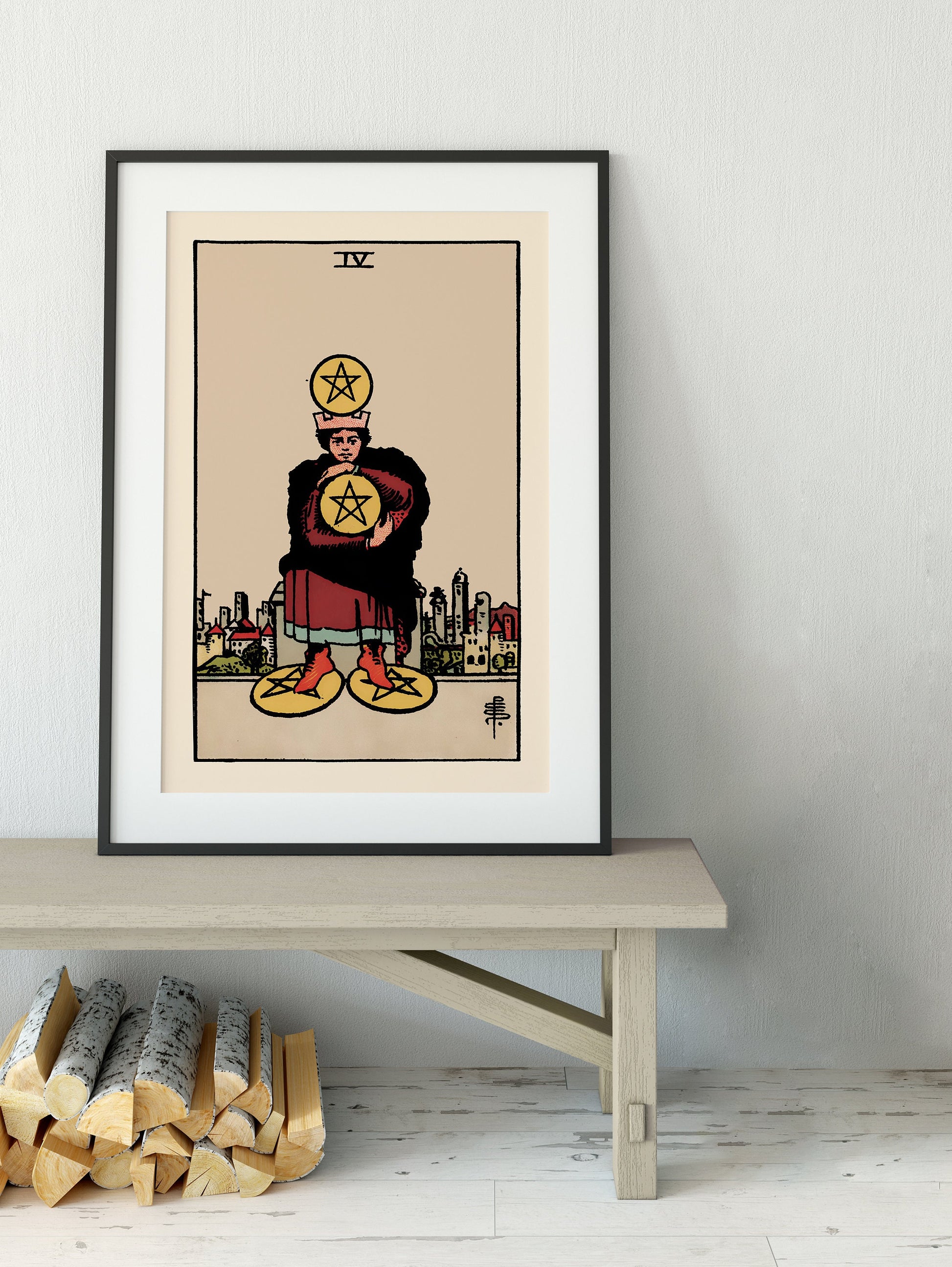 Four of Pentacles- Tarot Card Print - The Four of Pentacles Card Poster, No Frame