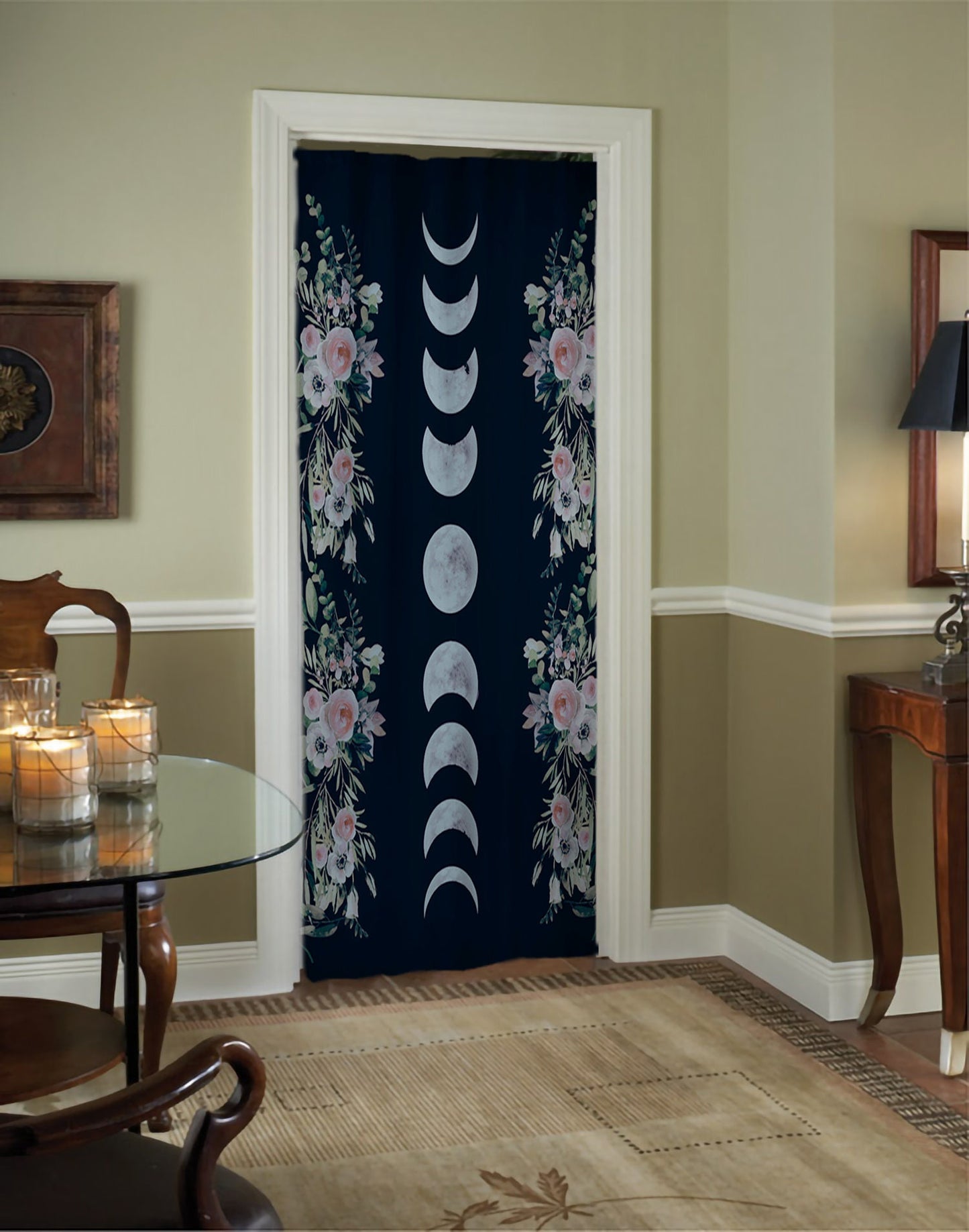 Blue Moon Phases Curtain Door Panel Curtains Moon Alchemy Design Bohemian Art by DesignBohemian