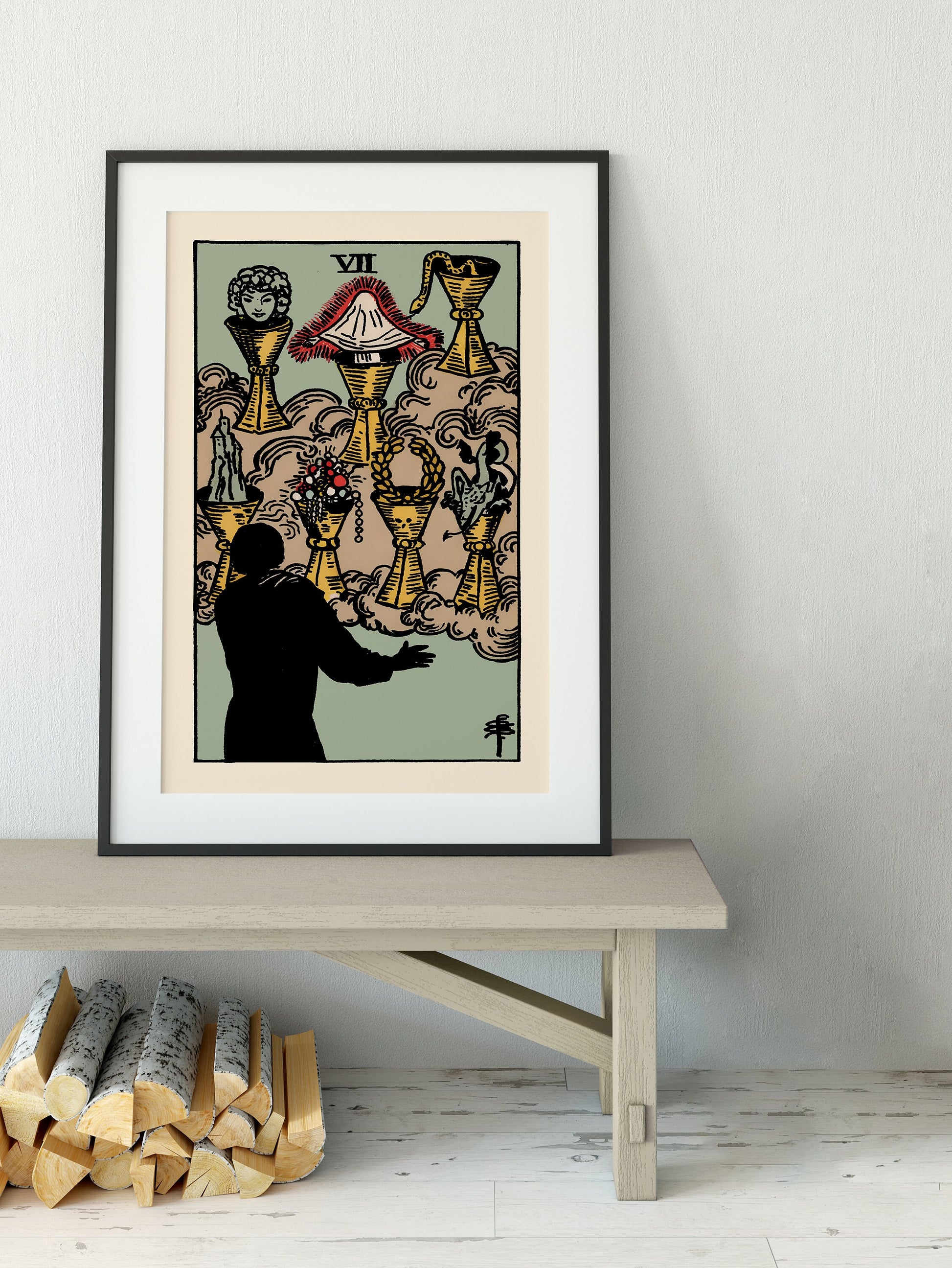 7 of Cups - Tarot Card Print - The Seven of Cups Card Poster, No Frame