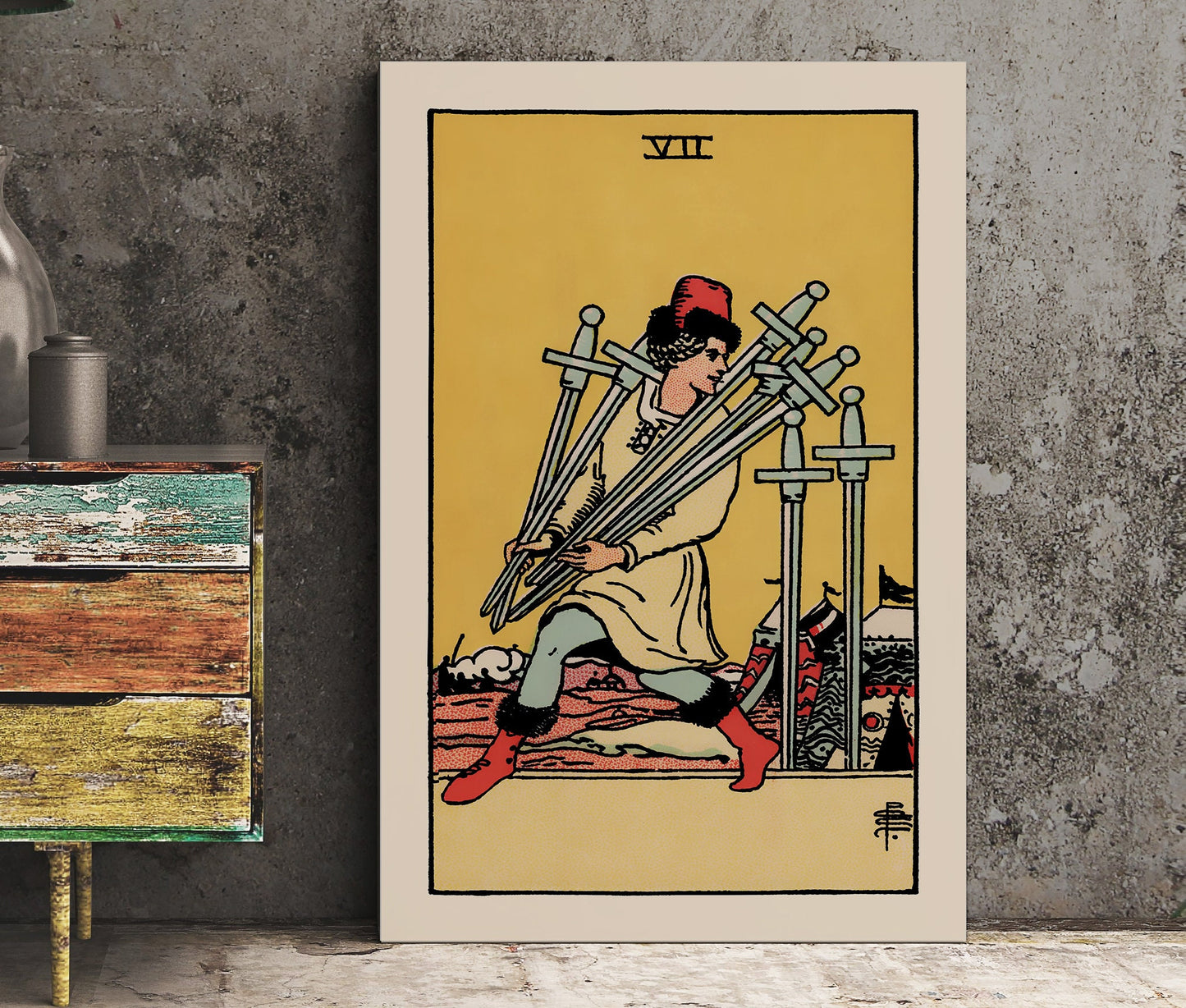 7 of Swords - Tarot Card Print - The Seven of Swords Card Poster, No Frame