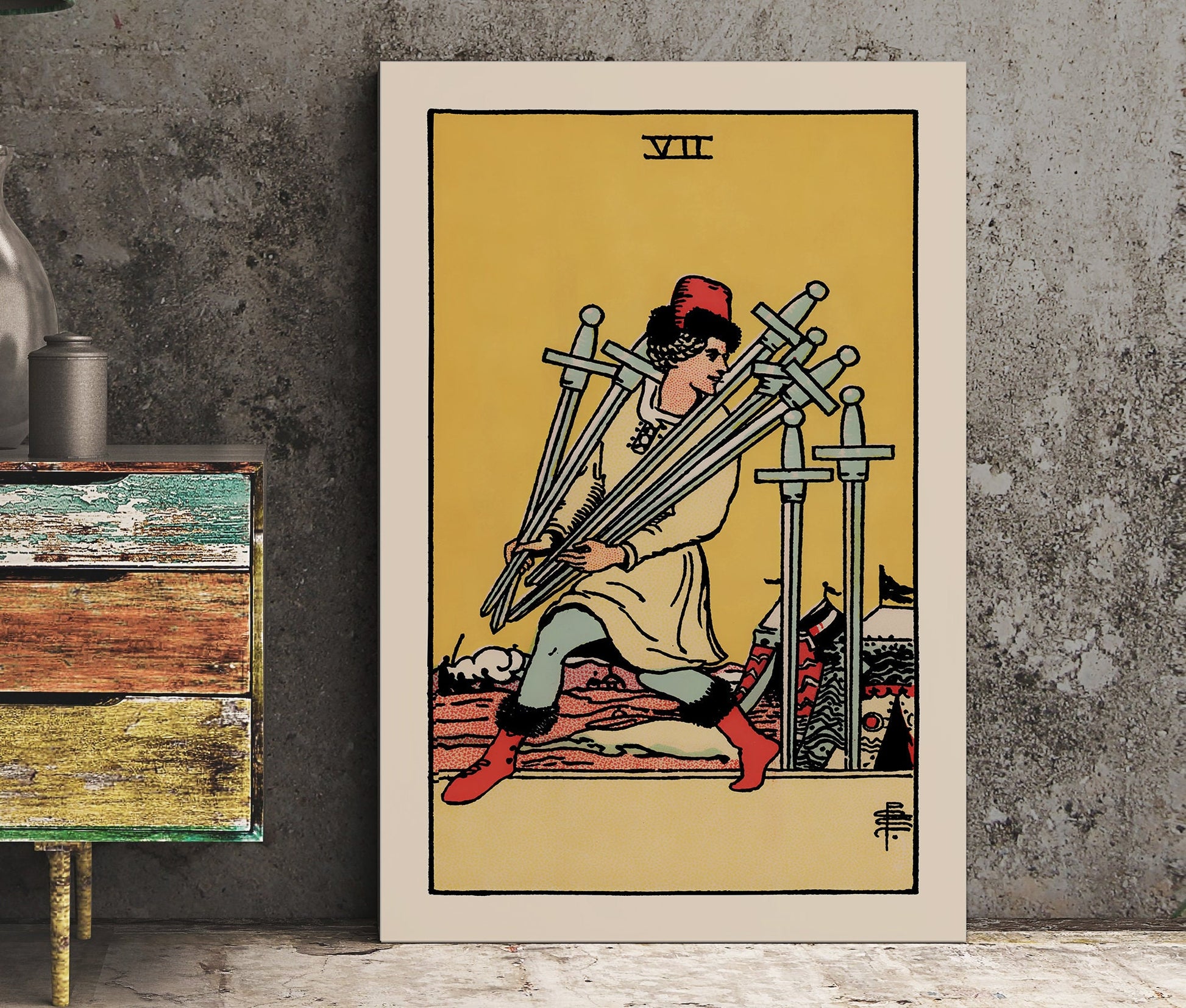7 of Swords - Tarot Card Print - The Seven of Swords Card Poster, No Frame