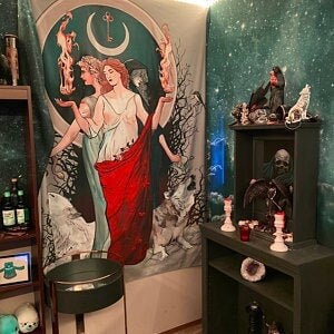 Hecate Tapestry: Moon Goddess, Wolves, Gothic Witchy Art by DesignBohemian