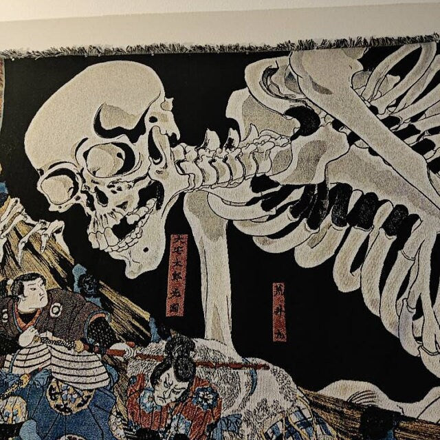 Woven Cotton Blanket - The Witch And The Skeleton Spectre
