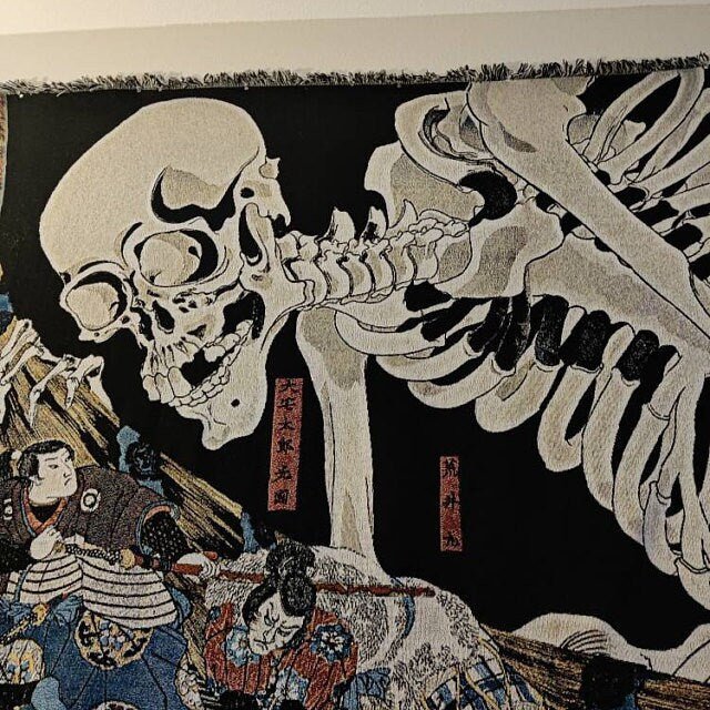 Woven Cotton Blanket - The Witch And The Skeleton Spectre