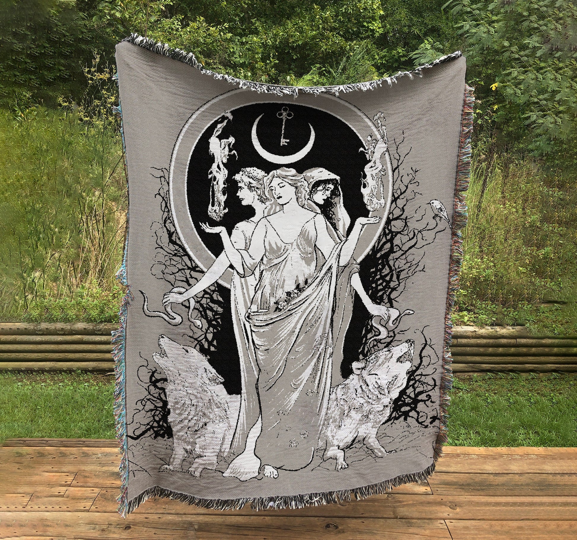 Hecate Moon Goddess Woven Blanket - Wiccan Tapestry