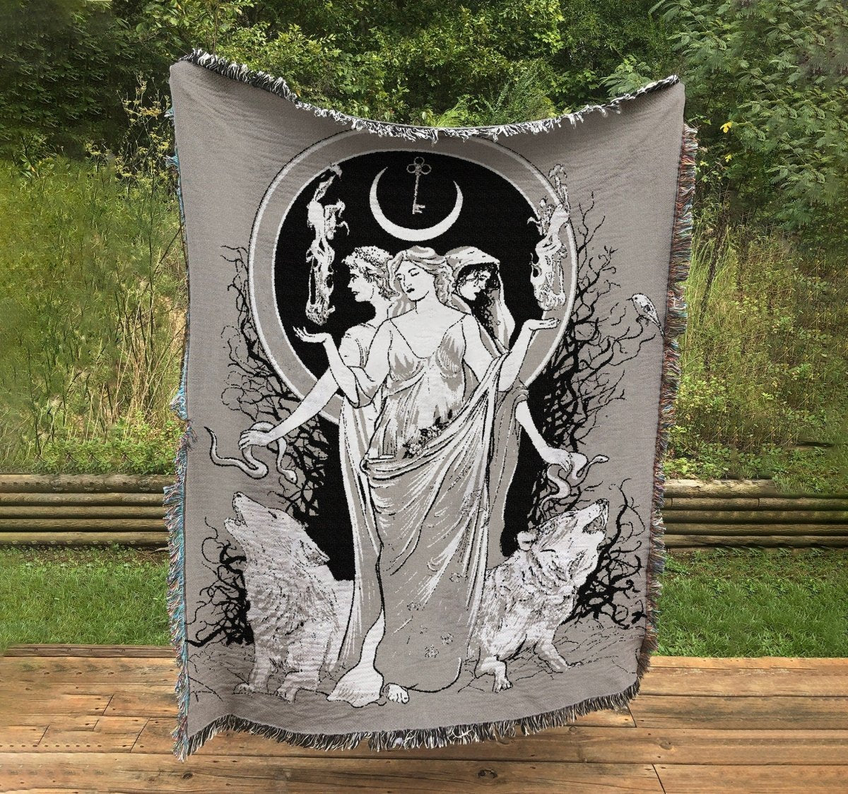Hecate Moon Goddess Woven Blanket - Wiccan Tapestry