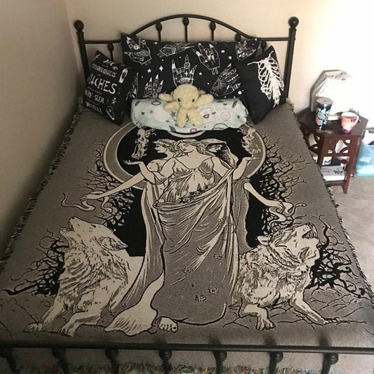 Hecate Moon Goddess Woven Blanket - Wiccan Tapestry
