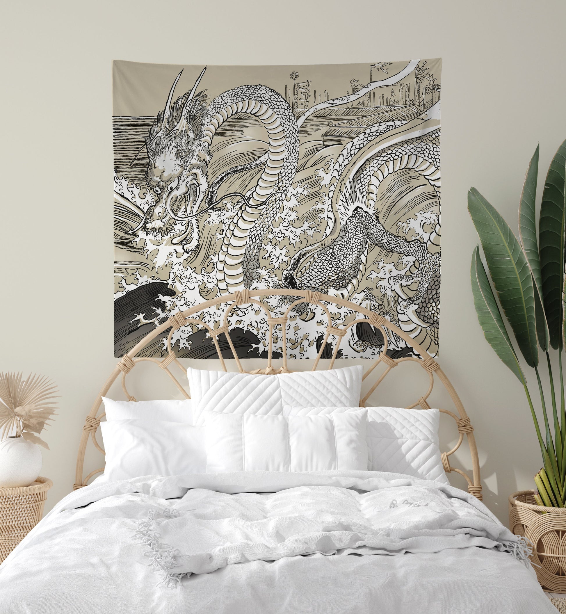 Dragon Japanese Ukiyo-e Utagawa Kuniyoshi Tan and White Tapestry