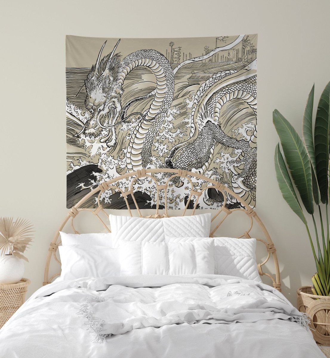 Dragon Japanese Ukiyo-e Utagawa Kuniyoshi Tan and White Tapestry