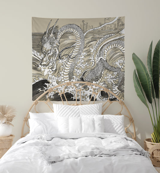 Dragon Japanese Ukiyo-e Utagawa Kuniyoshi Tan and White Tapestry