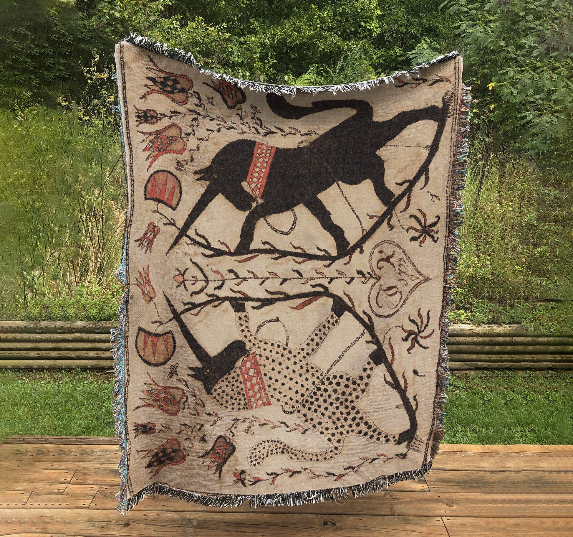 Woven Cotton Blanket - Two Medieval Unicorn