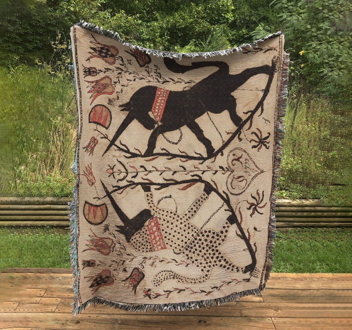 Woven Cotton Blanket - Two Medieval Unicorn