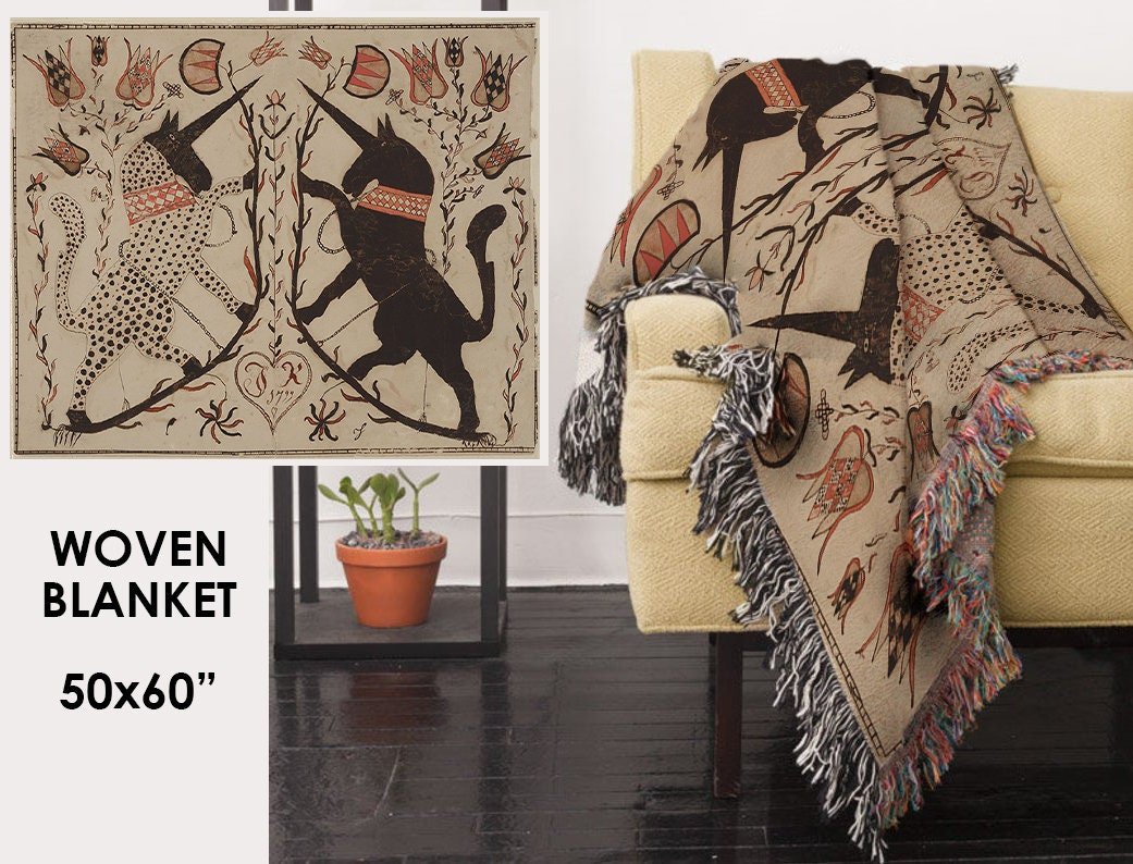 Woven Cotton Blanket - Two Medieval Unicorn