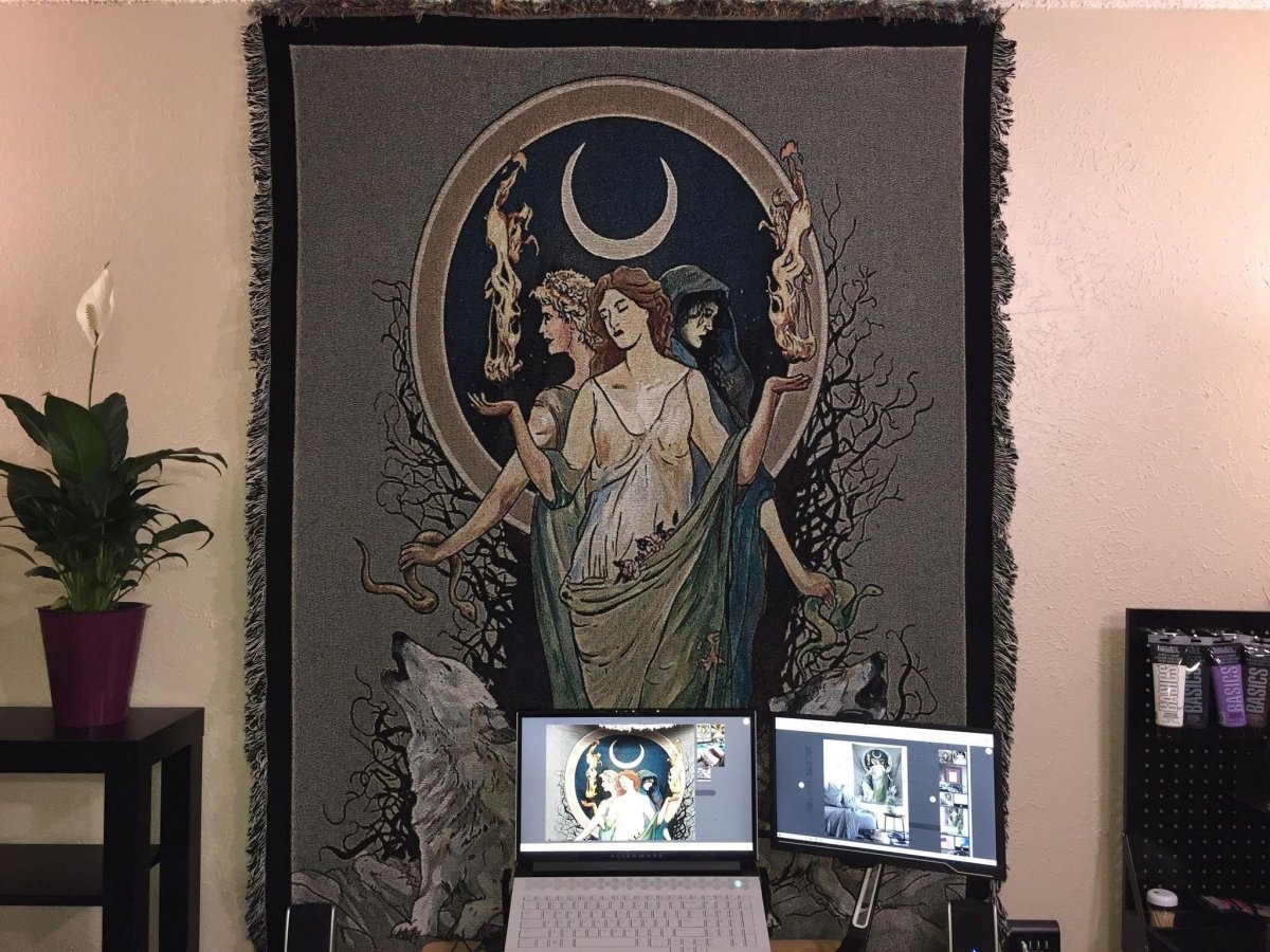 Moon Goddess Hecate Woven Blanket - Witchy Wiccan Tapestry