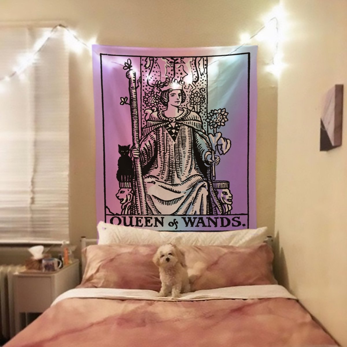 Queen of Wands Tarot Tapestry - Rider Waite, Pastel Goth Decor