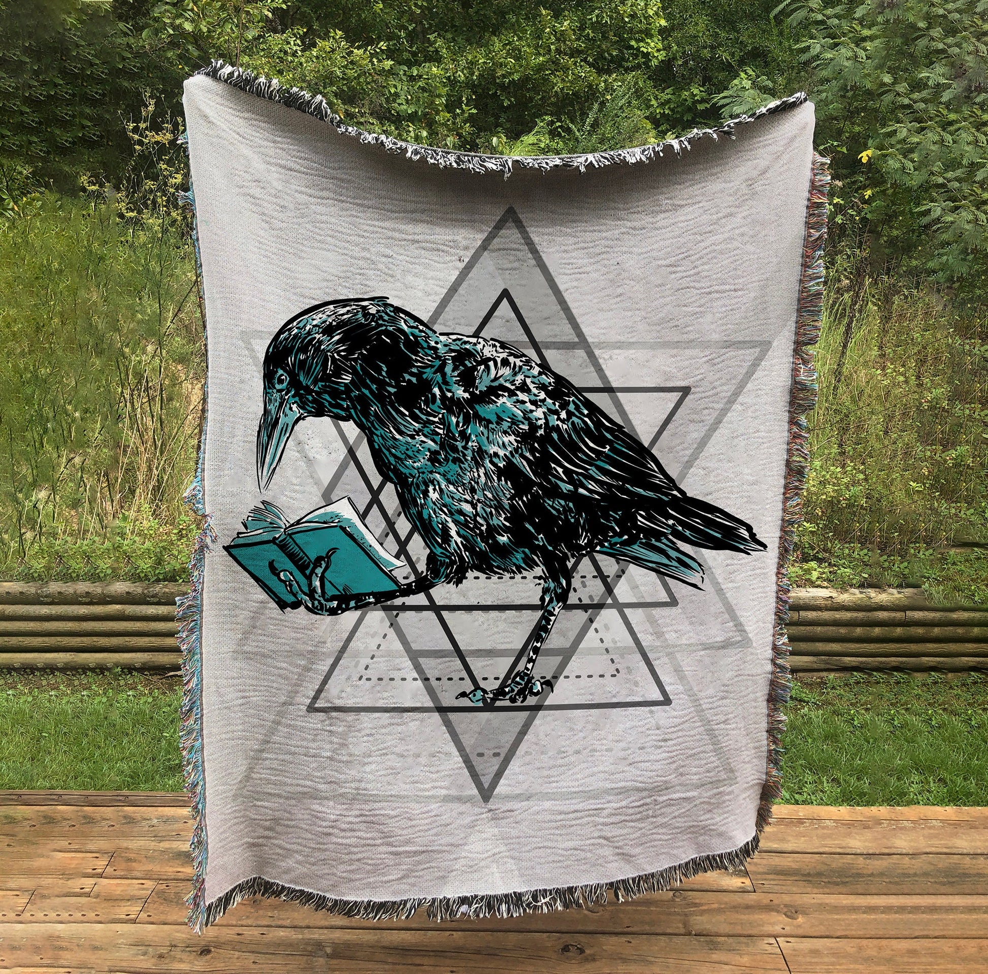 Raven Woven Blanket: Alchemy Crow Design, Spirit Animal by DesignBohemian