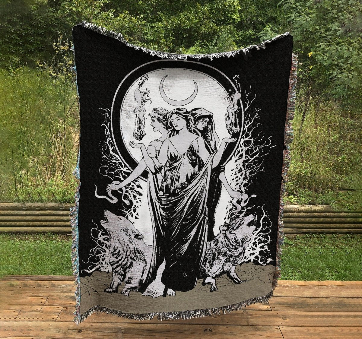 Hecate Moon Goddess Woven Throw Blanket - Witchy Tapestry