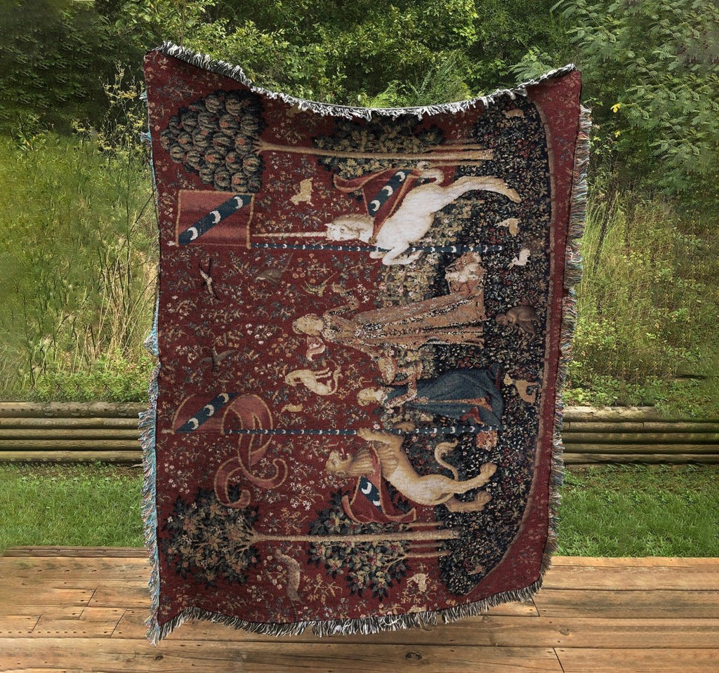 Woven Cotton Tapestry/Throw Blanket - Lady With Unicorn Sense Of Taste Blanket