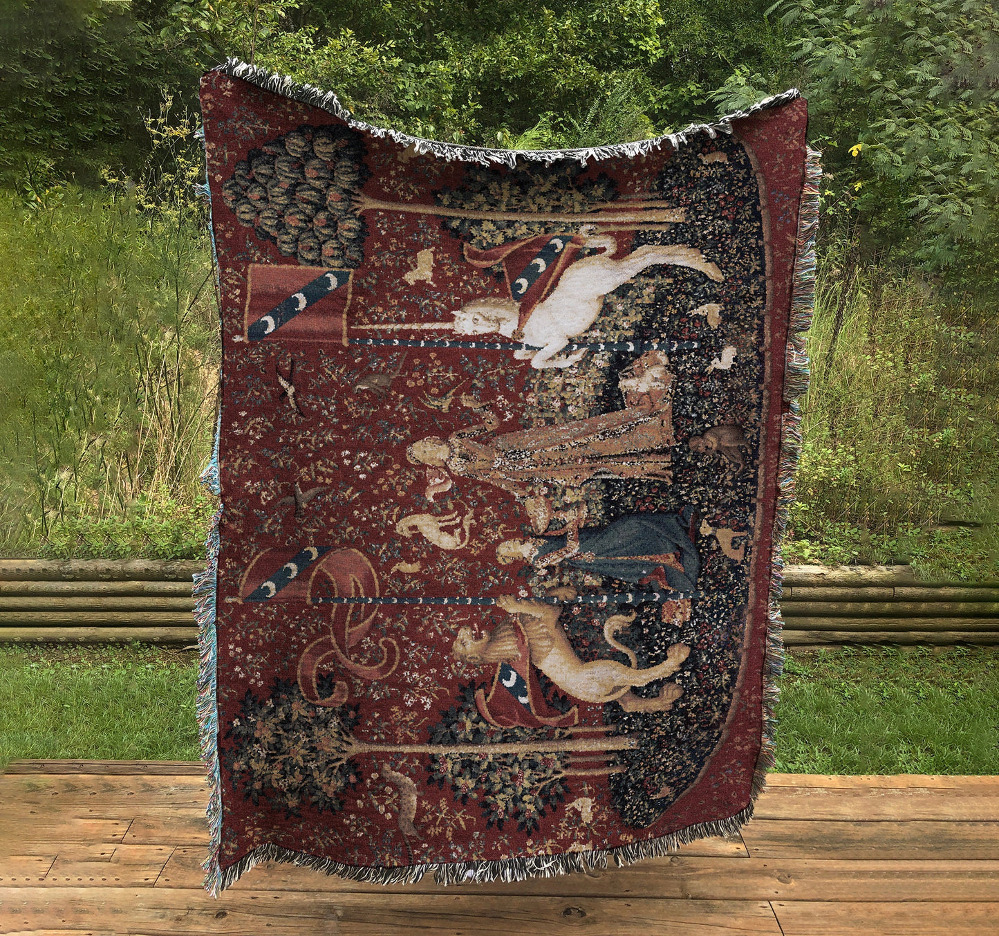 Woven Cotton Tapestry/Throw Blanket - Lady With Unicorn Sense Of Taste Blanket