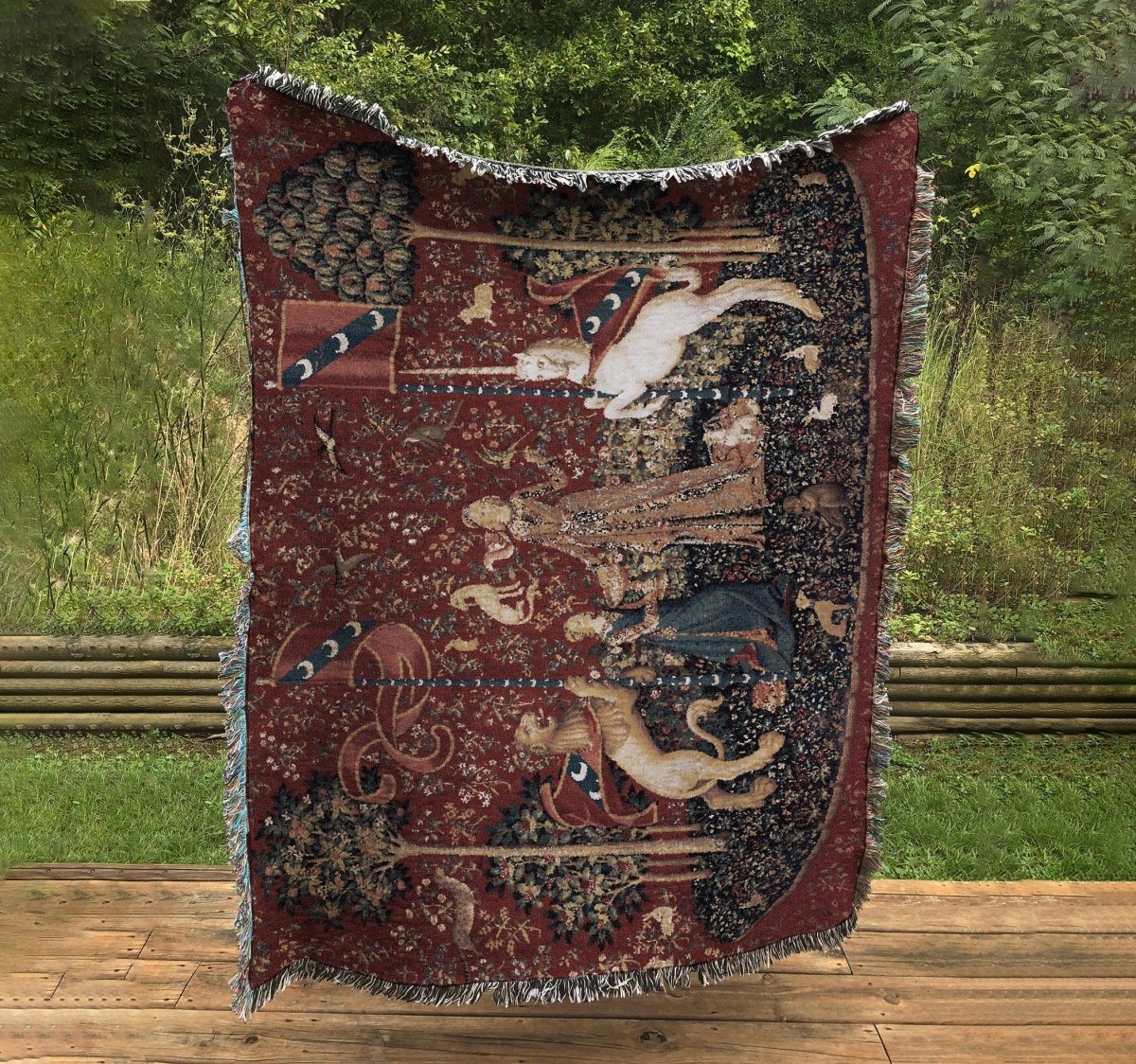 Woven Cotton Tapestry/Throw Blanket - Lady With Unicorn Sense Of Taste Blanket