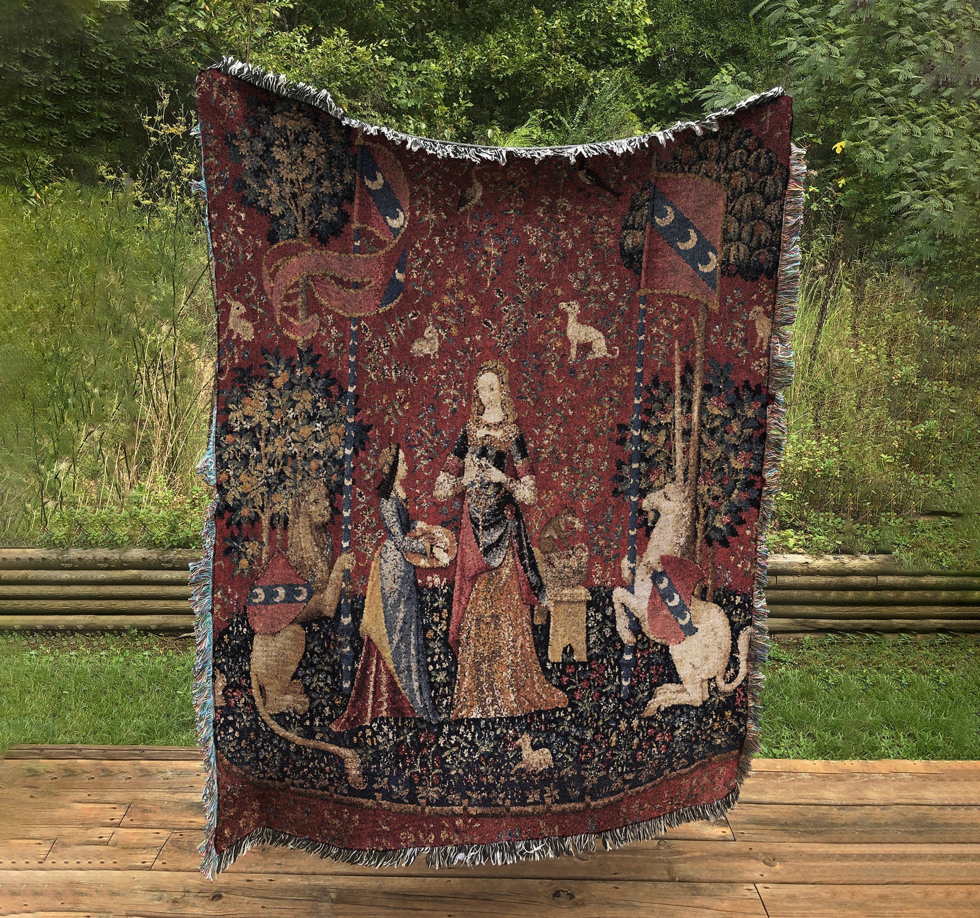 Woven Cotton Tapestry/Throw Blanket - Lady With Unicorn Sense Of Scent Blanket