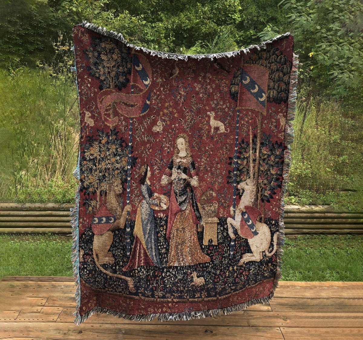Woven Cotton Tapestry/Throw Blanket - Lady With Unicorn Sense Of Scent Blanket