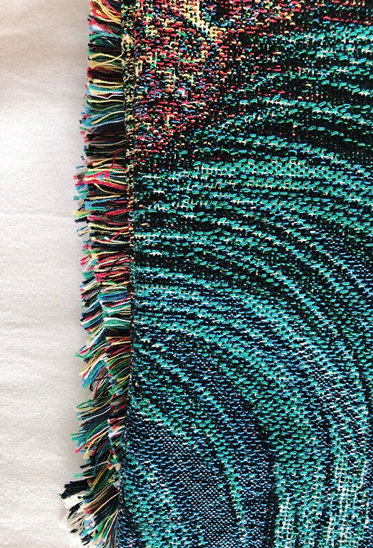 Teal Woven Cotton Blanket: Vintage Bohemian Tapestry Throw by DesignBohemian