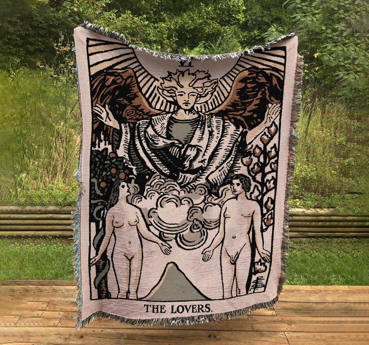 The Lovers Tarot Card Woven Blanket – Neutral Vibe Tapestry