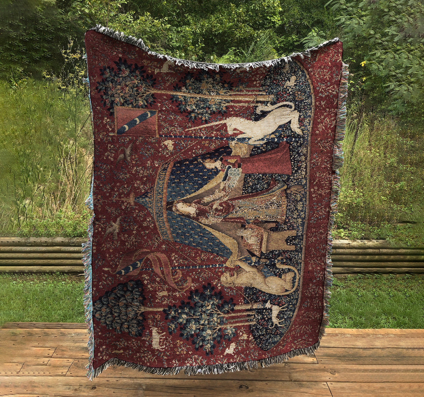 Woven Cotton Tapestry/Throw Blanket - Lady With Unicorn Blanket