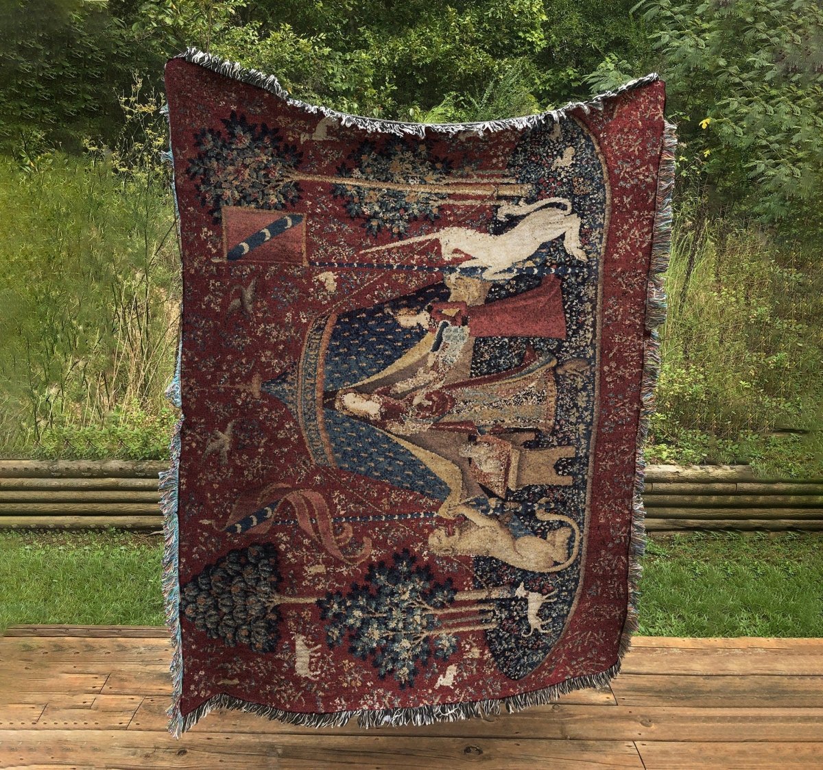 Woven Cotton Tapestry/Throw Blanket - Lady With Unicorn Blanket