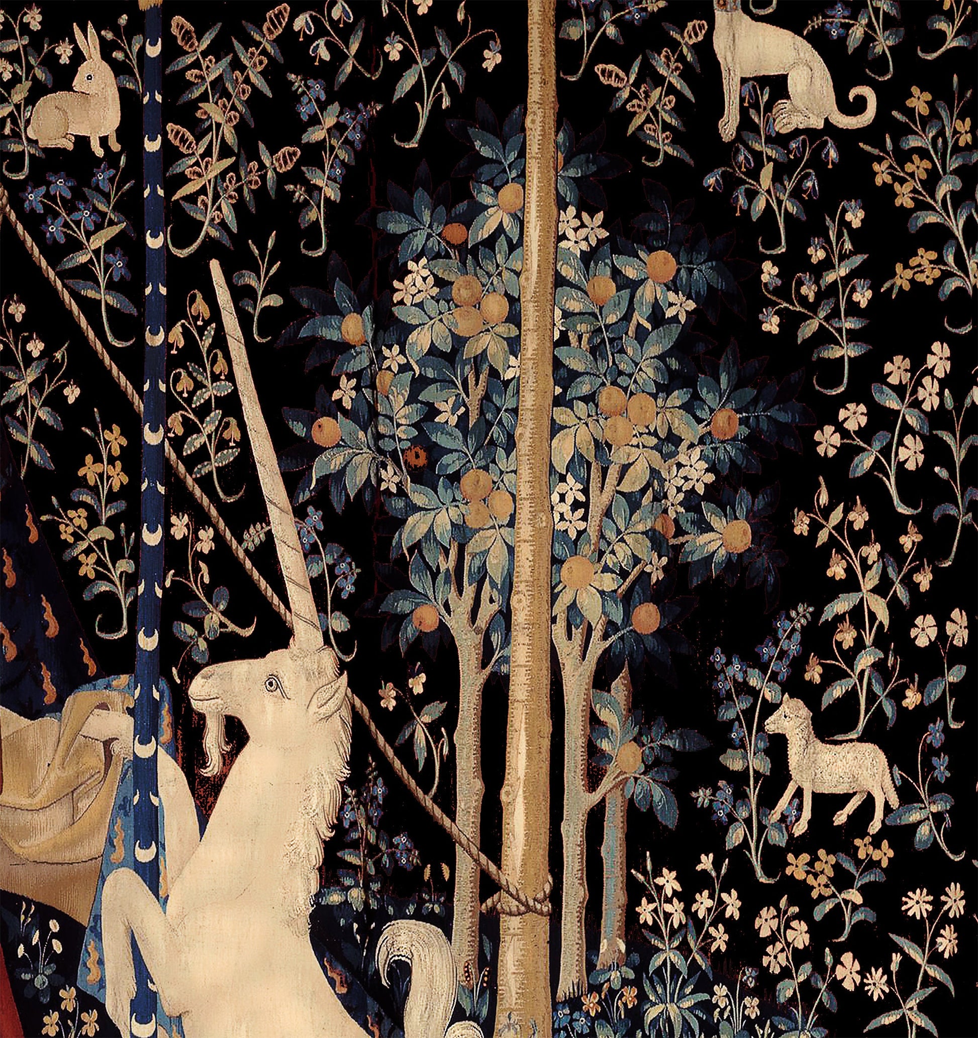 Lady With Unicorn Tapestry - New Version - Maroon and Black - Unicorn Art - Original by Raphael by DesignBohemian