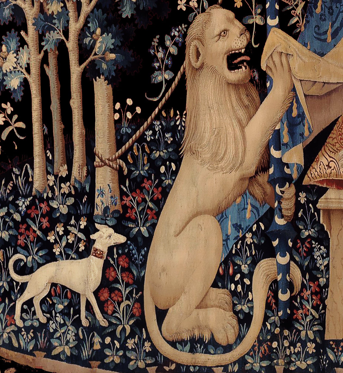 Lady With Unicorn Tapestry - New Version - Maroon and Black - Unicorn Art - Original by Raphael by DesignBohemian