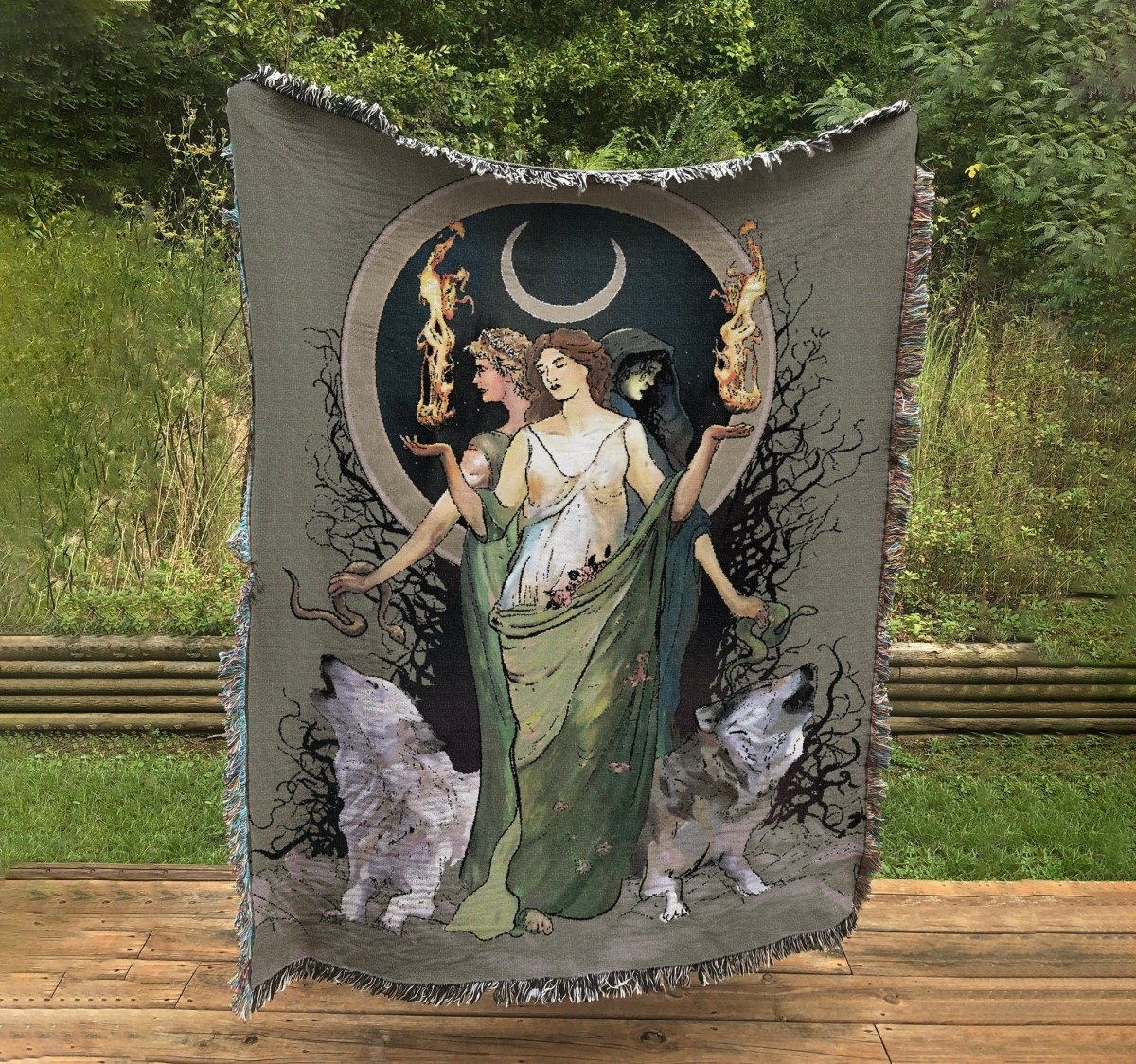 Moon Goddess Hecate Woven Blanket - Witchy Wiccan Tapestry