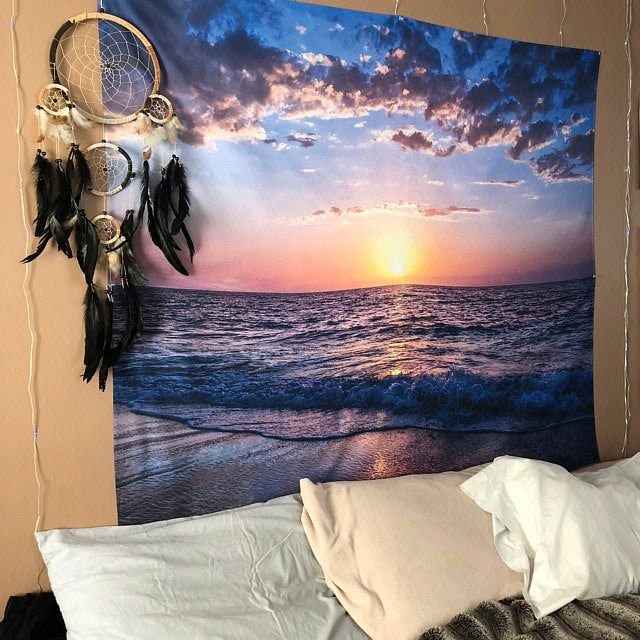 Ocean Wall Tapestry Pink Yoga Meditation Hippie Wall Hanging by DesignBohemian
