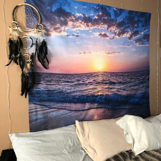 Ocean Wall Tapestry Pink Yoga Meditation Hippie Wall Hanging by DesignBohemian