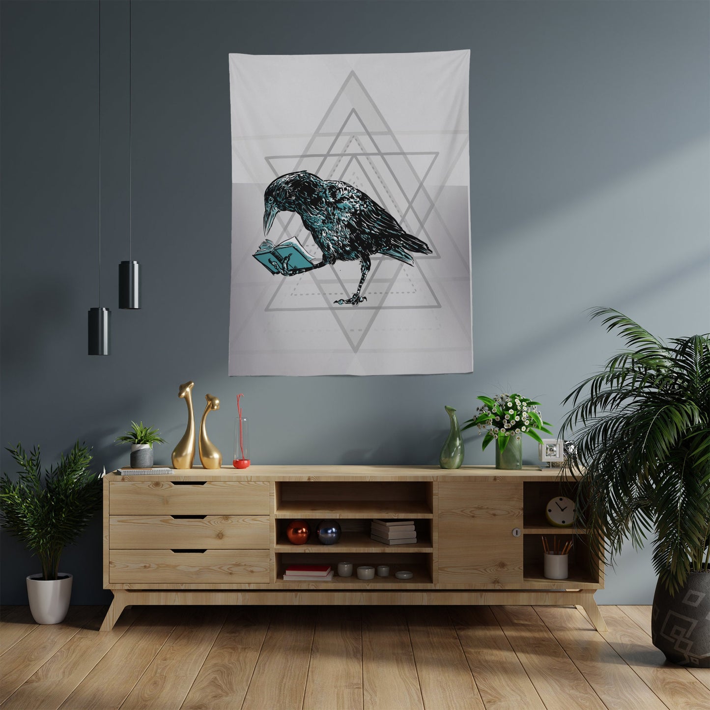 Smart Raven -Tapestry - Crow Spirit Alchemy -Wall Hanging For Meditation by DesignBohemian