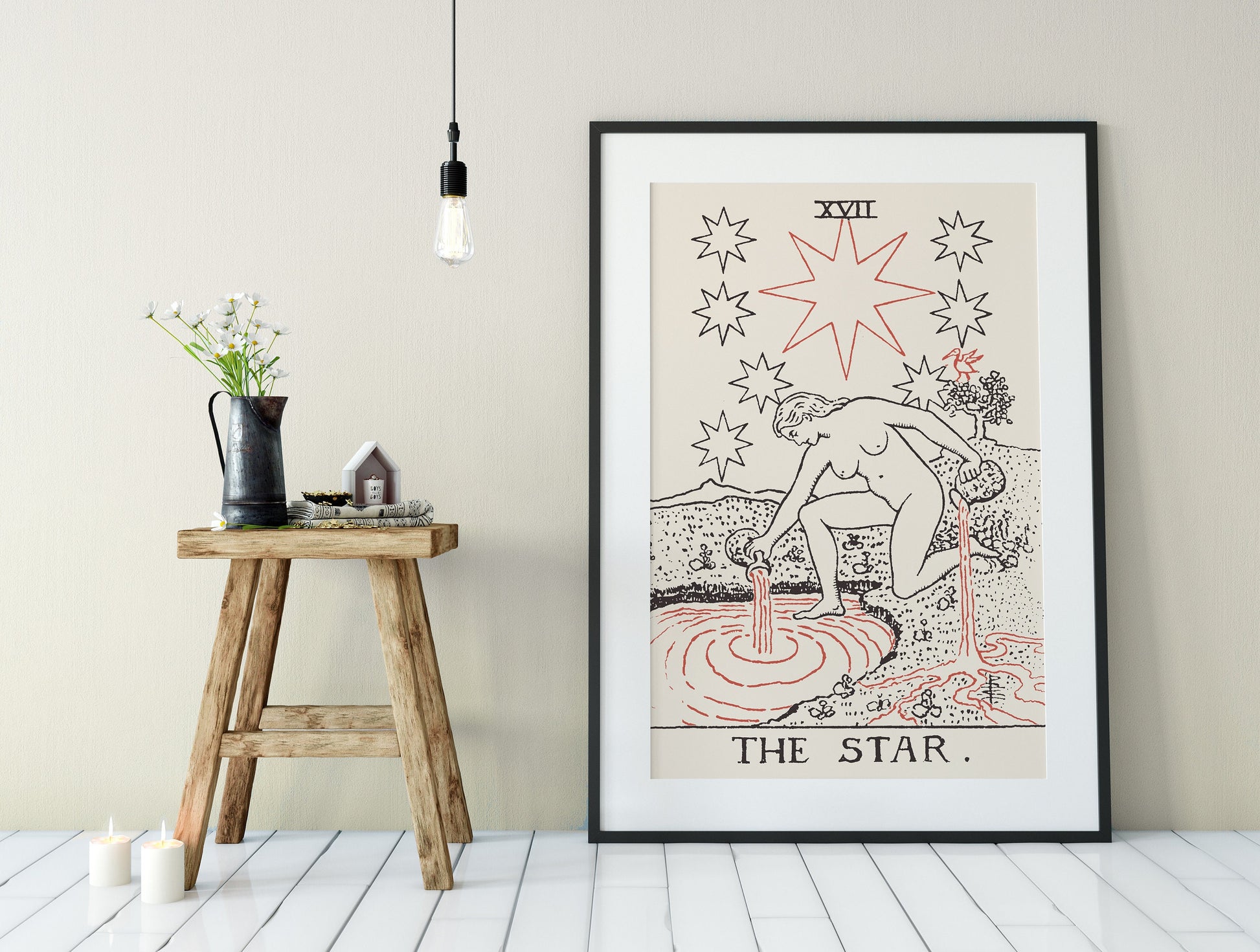 The Star- Tarot Card Print - The Star Card Neutral Vibe Poster Eclectic Tarot, No Frame