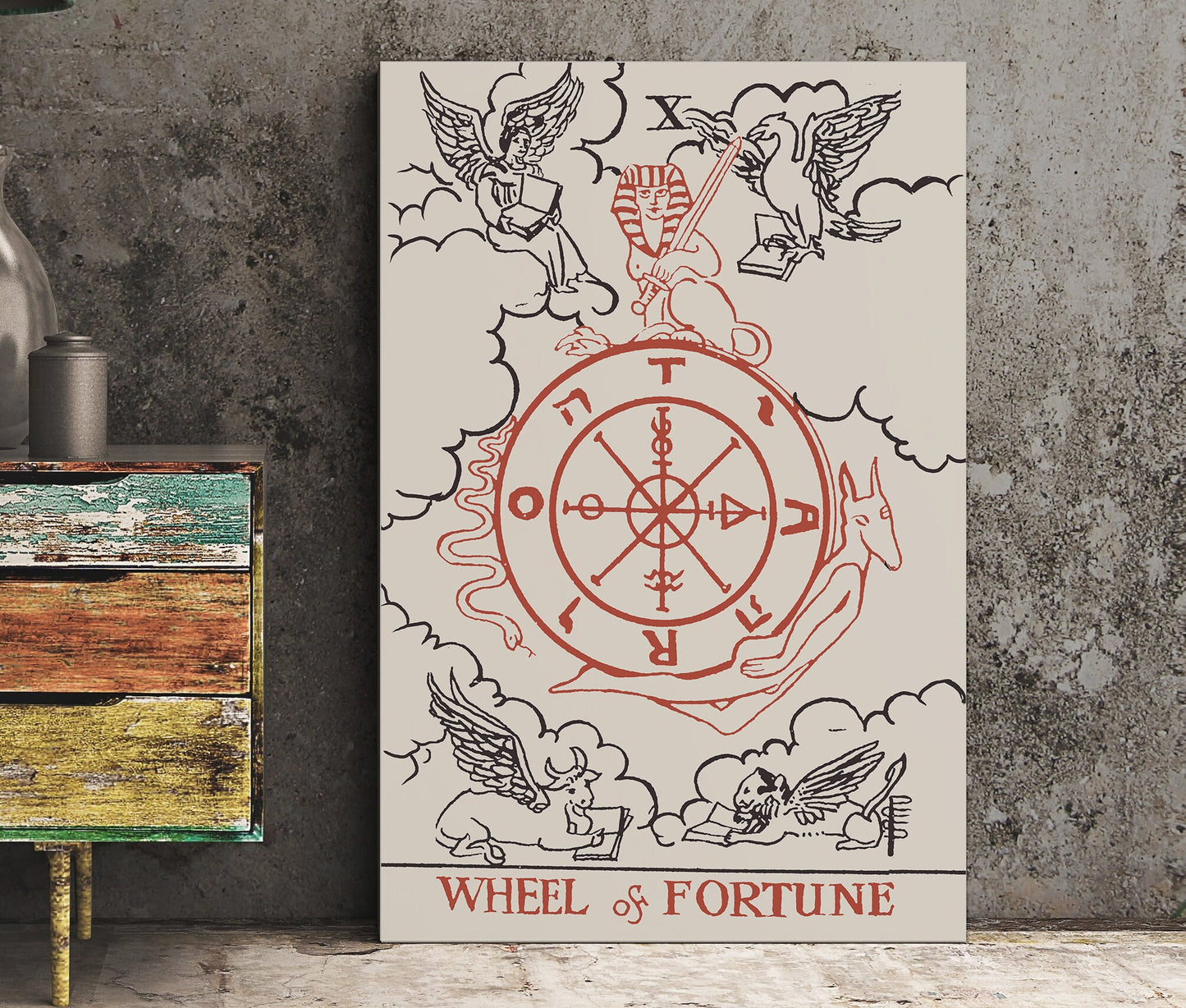 Wheel of Fortune - Tarot Card Print - Tarot Card - Boho Wall Art, No Frame