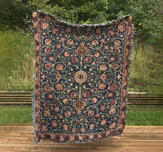 Floral Mandala Tapestry: Jacquard Woven Cotton Bohemian Blanket by DesignBohemian