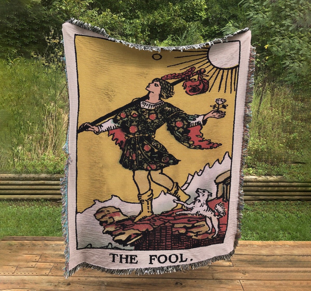 Woven Blanket - The Fool Tarot Card - Rider Waite Deck - Cotton