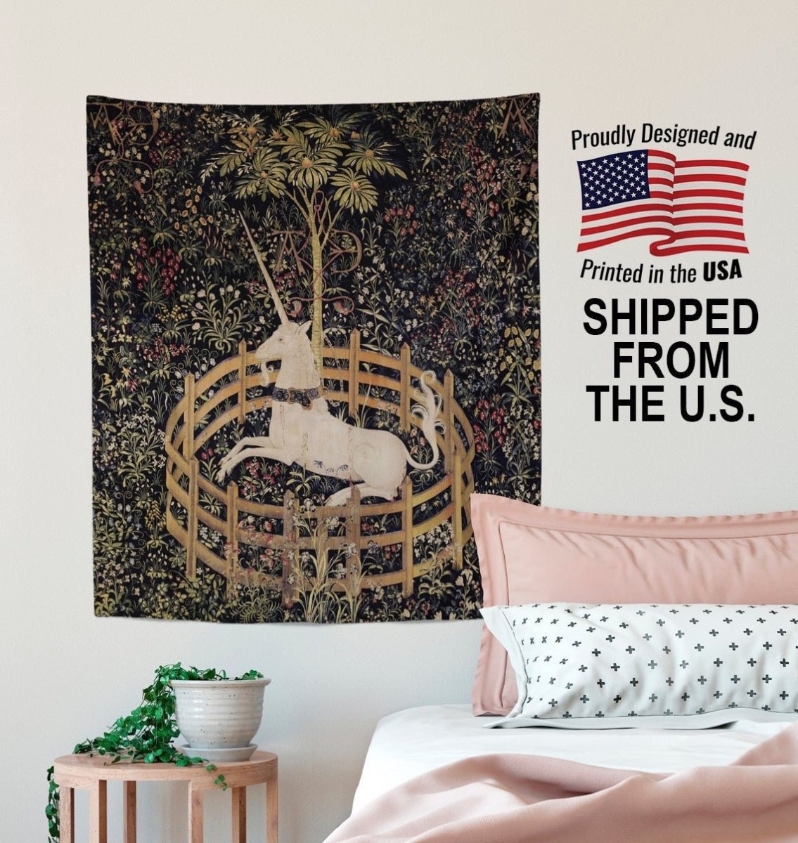 Medieval Unicorn Tapestry - The Unicorn In Captivity (Printed)