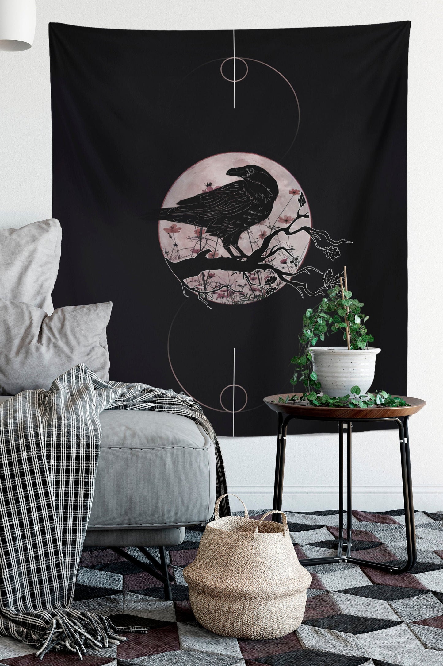 Crow Tapestry - Raven Spirit - Art - Dark Purple and Black Wall Hanging For Meditation by DesignBohemian