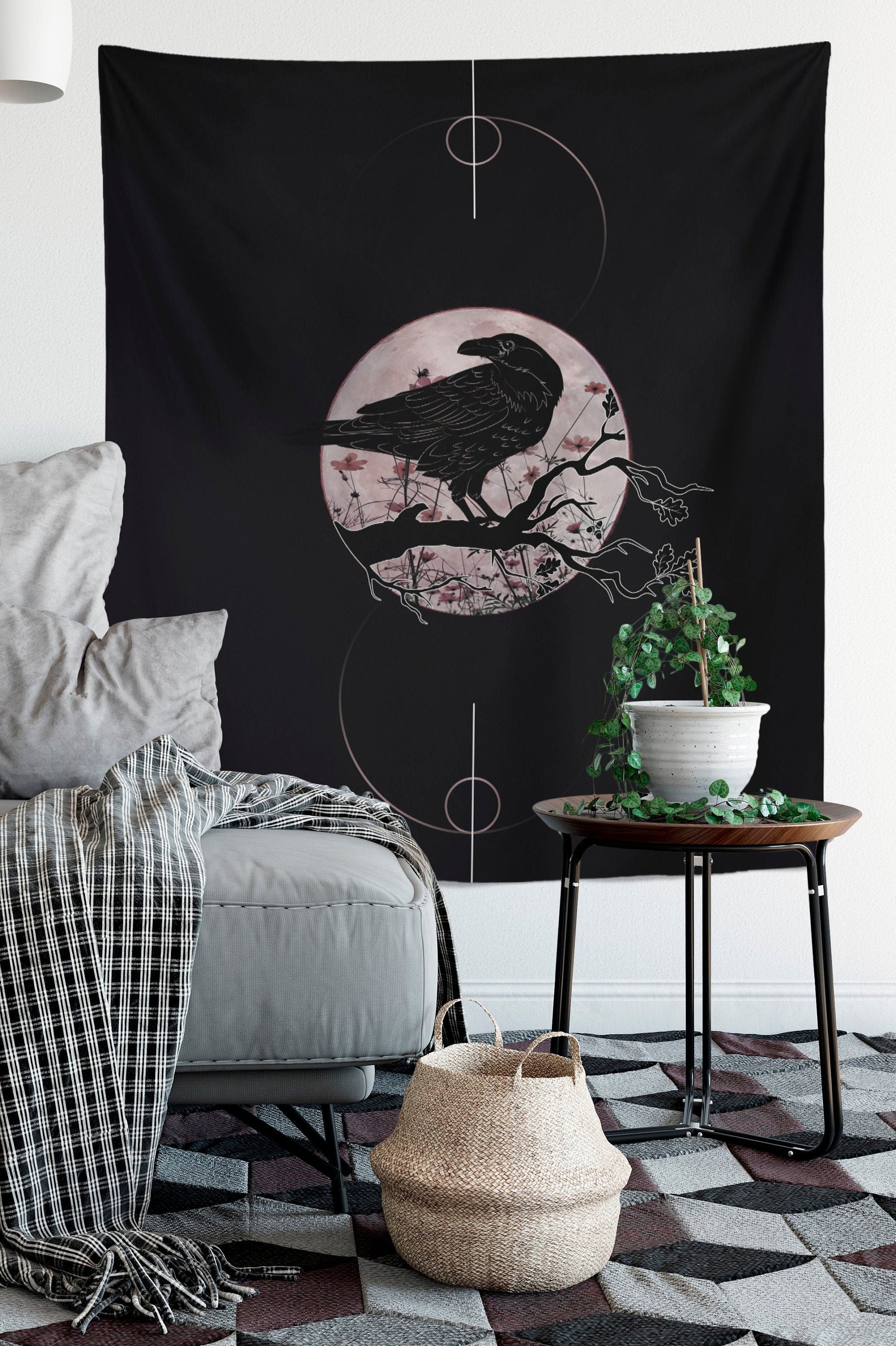 Crow Tapestry - Raven Spirit - Art - Dark Purple and Black Wall Hanging For Meditation by DesignBohemian