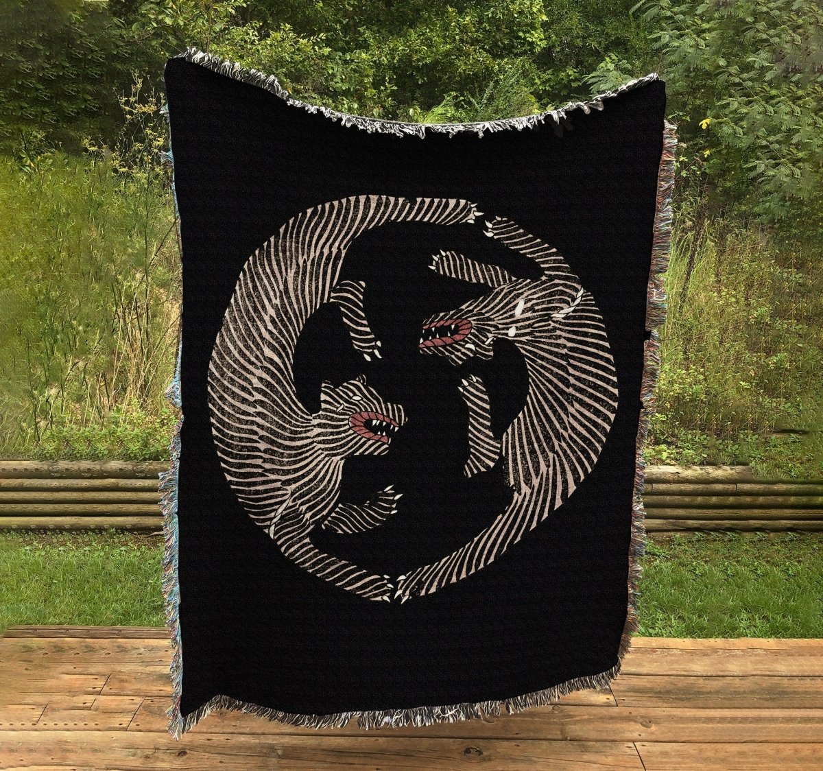 Two Tigers Black Cotton Woven Blanket – 50x60 inches