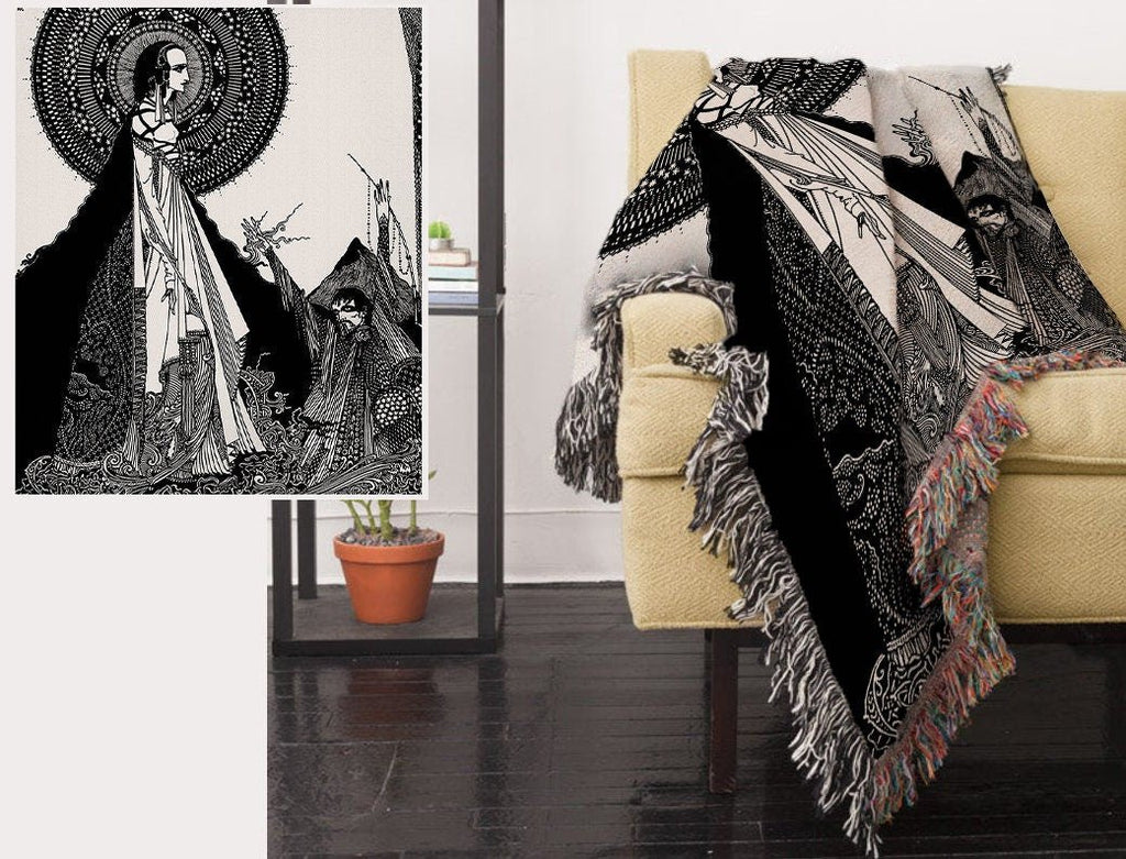 Edgar Allen Poe "Ligeia" Harry Clark Artwork Woven Throw Blanket - Witchy Blanket