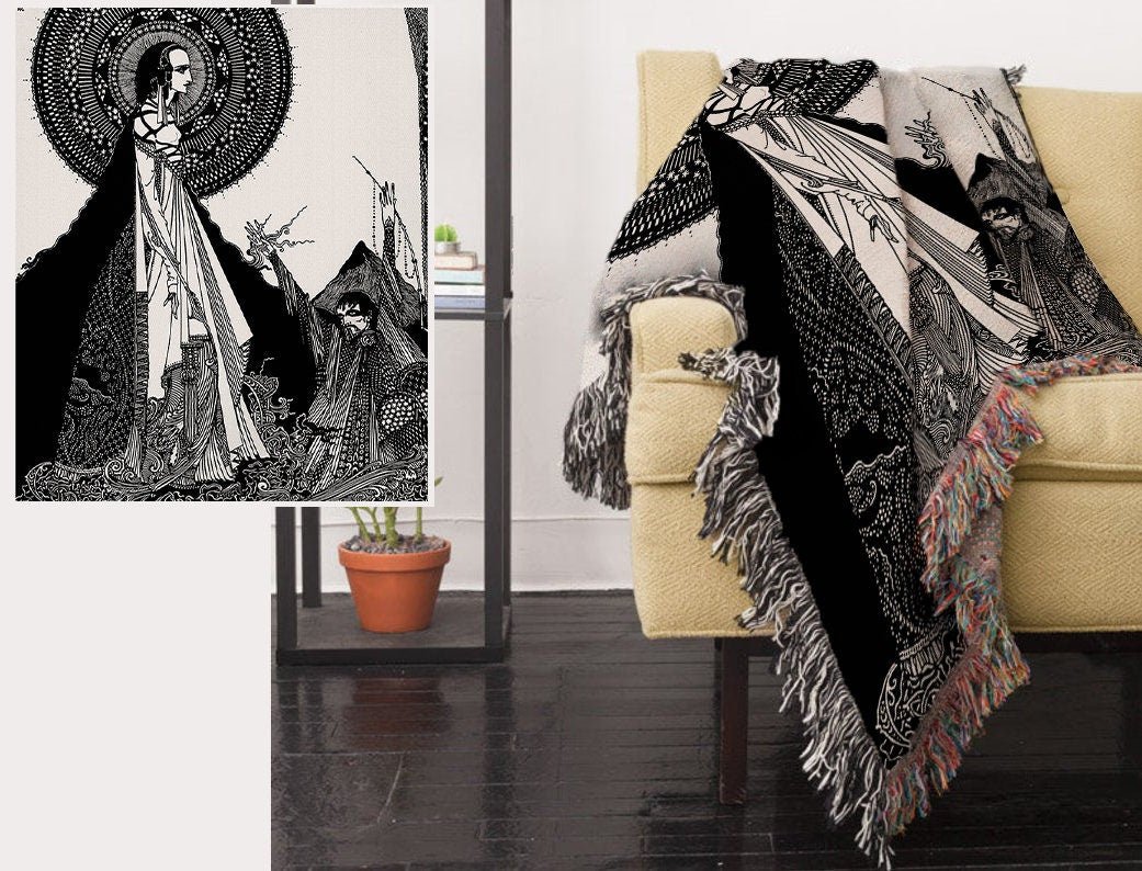 Edgar Allen Poe "Ligeia" Harry Clark Artwork Woven Throw Blanket - Witchy Blanket